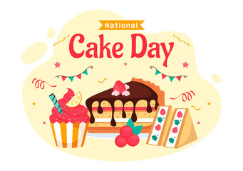 National Cake Day Vector Illustration Celebrating the Holiday on November 26, featuring a Variety of Delicious Sweet Breads and Cakes in a Background
