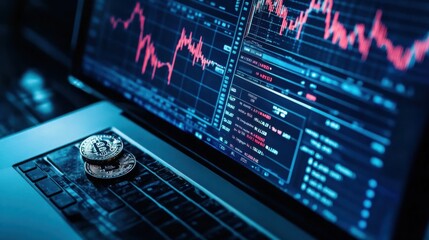 Bitcoin Cryptocurrency Trading on Laptop