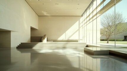 Obraz premium Sleek room with minimalist decor, natural light, and elegant layout.