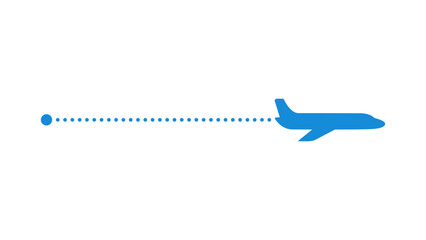 One-way airplane flight graphically simple symbol of an airplane model with a dotted line in the back