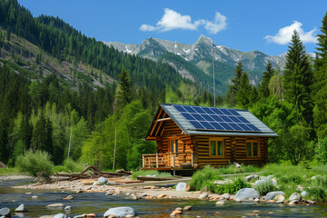 Fototapeta premium A modern house with solar panels on the roof, showcasing sustainable energy technology.