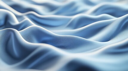 A smooth blue cloth rippling with soft waves in a 3D-rendered scene, showcasing an abstract flow and texture