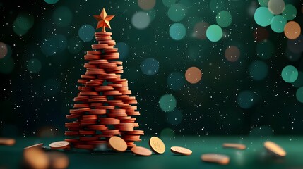 Christmas Tree Made of Coins. Illustration background for presentation and wallpaper