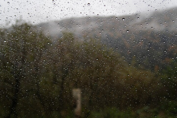 raindrops on the glass from the car