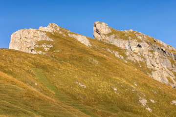 Seceda mountain in Val Gardena, Italy, autumn