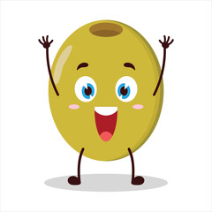cute rise hand happy expression of olive character