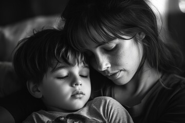 Mother and son at home, Generative AI