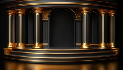 Obraz premium Black and Gold Circular Platform with Columns