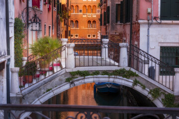 Venice, Italy street, canal and small bridge