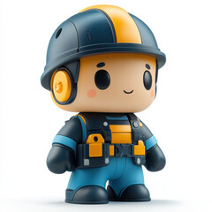 3d builder with helmet and tools