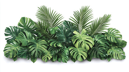 Fototapeta premium Lush green tropical foliage arrangement with various leaf shapes and sizes for decoration