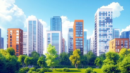 Fototapeta premium Housing complex. Apartment, urban area. Apartment, modern real estate, city park, environment. generative ai