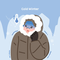 Illustration of people who are cold in the cold winter