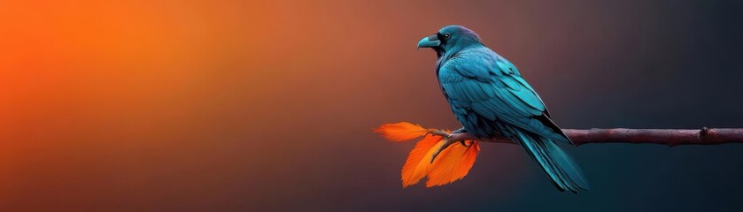 Fototapeta premium 3D view of a Halloween costume with a raven-inspired feathered cloak, dark glowing highlights, Raven feather costume, Mysterious and gothic