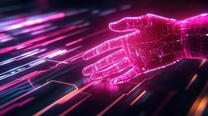 Futuristic Robot Hand Reaching in a Digital Space