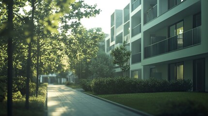 Obraz premium Housing complex. Apartment, urban area. Apartment, modern real estate, city park, environment. generative ai