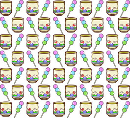 Design illustration of dango food pattern and tea drink