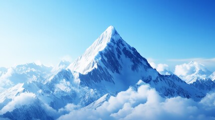 Fototapeta premium A mountain peak under a clear blue sky, symbolizing goals and achievements, concept success --ar 16:9 --style raw --v 6.1 Job ID: 58808db8-234c-4488-b72a-2285f8c02aa4