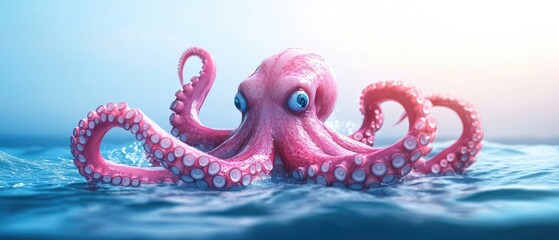 Fototapeta premium Hyper-Realistic Pink Octopus in Water