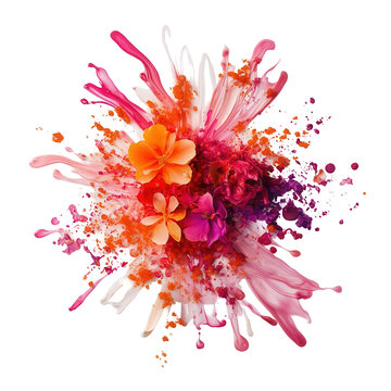 Colorful floral explosion, vibrant colors on transparent background