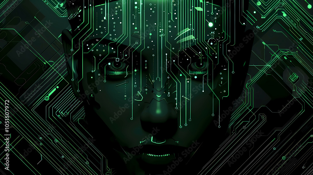 Poster high-resolution image of eyes a printed circuit board (pcb) with complex technology patterns for use