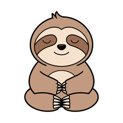 Obraz premium Cute Meditating Sloth Cartoon Illustration