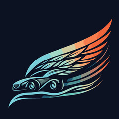 Obraz premium Fast Car with Wings Blue and Orange