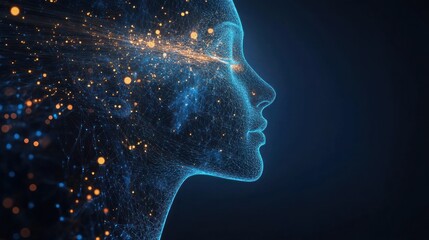 Naklejka premium Digital silhouette resembling human profile in light