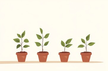 Obraz premium Growing plants in pots symbolizes personal growth and development. Each pot represents stage of progress, showcasing beauty of nurturing life