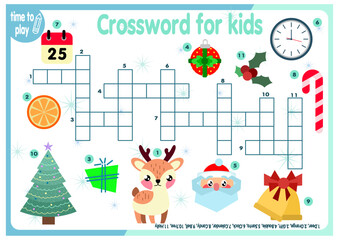 Fototapeta premium crossword for children. New Year. Christmas. logic game. worksheet for kids