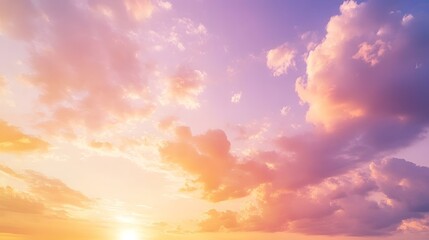 Fototapeta premium Vibrant Purple and Orange Sunset Sky with Dramatic Clouds with Copy Space
