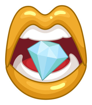 golden lips holding blue diamond clip art preview