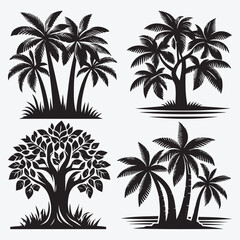 Fototapeta premium Tropical tree silhouette set vector illustration isolated on white background