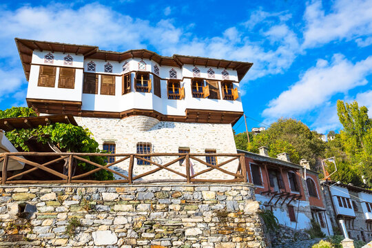 Street and houses at Makrinitsa village of Pelion, Greece