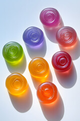 Round gummy candies isolated on white background