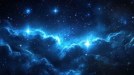 Galaxy, pure dark blue space background, several stars in the sky