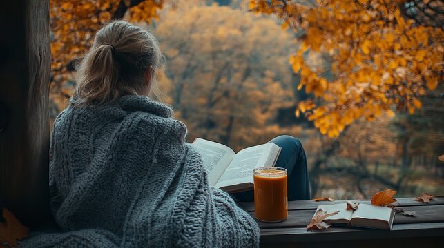 Person Relaxing on Porch with Blanket and Book
