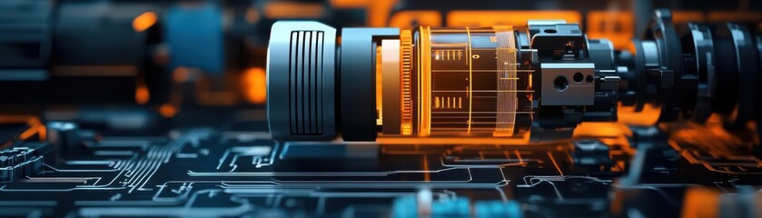 High-performance motor with energy surges and analytics front view advanced tone tetradic color scheme