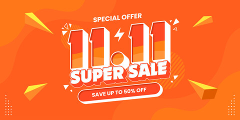 11 11 super sale promo banner with discount offer. 11 11 shopping festival super sale banner. Flash sale special offer banner for social media post or website banner. Flash sale campaign