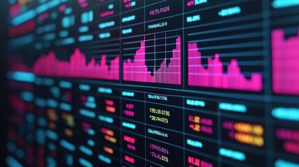 Holographic Financial Data Visualization in Neon Colors