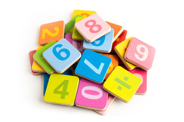 Math number colorful on white background, education study mathematics learning teach.