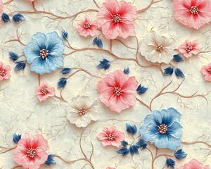 Colorful floral pattern with blue and pink flowers