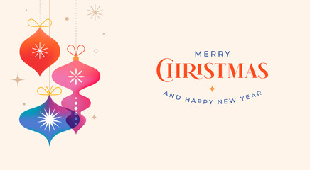 Merry Christmas and Happy New Year. Concept Christmas background with colorful gradient Xmas ornaments and decorations