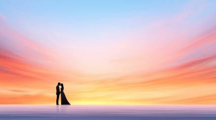 Fototapeta premium A romantic sunset embrace capturing love against a breathtaking horizon in an enchanting twilight scene