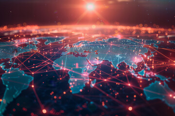 Map connecting worldwide data cloud computing tech concept abstract global transfer