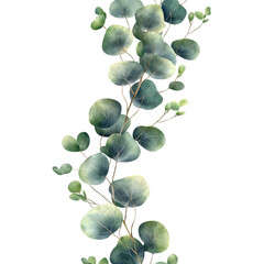 Obraz premium Watercolor Eucalyptus Branch Border