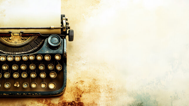 Vintage typewriter on grungy background celebrating world writers' day. World writer day. Horizontal banner. Copy space. World Poetry Day. Literacy Day. Knowledge Day - Powered by Adobe