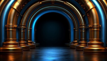 Obraz premium Golden Archway With Dark Interior and Blue Light