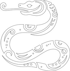 Minimalist illustration of a serpent or snake that is an element of Chinese legend. 2025 will be the year of the serpent in the Chinese calendar. Outline only