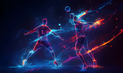 Dynamic Volleyball Action with Neon Lights and Abstract Geometric Patterns for Futuristic Sports Branding